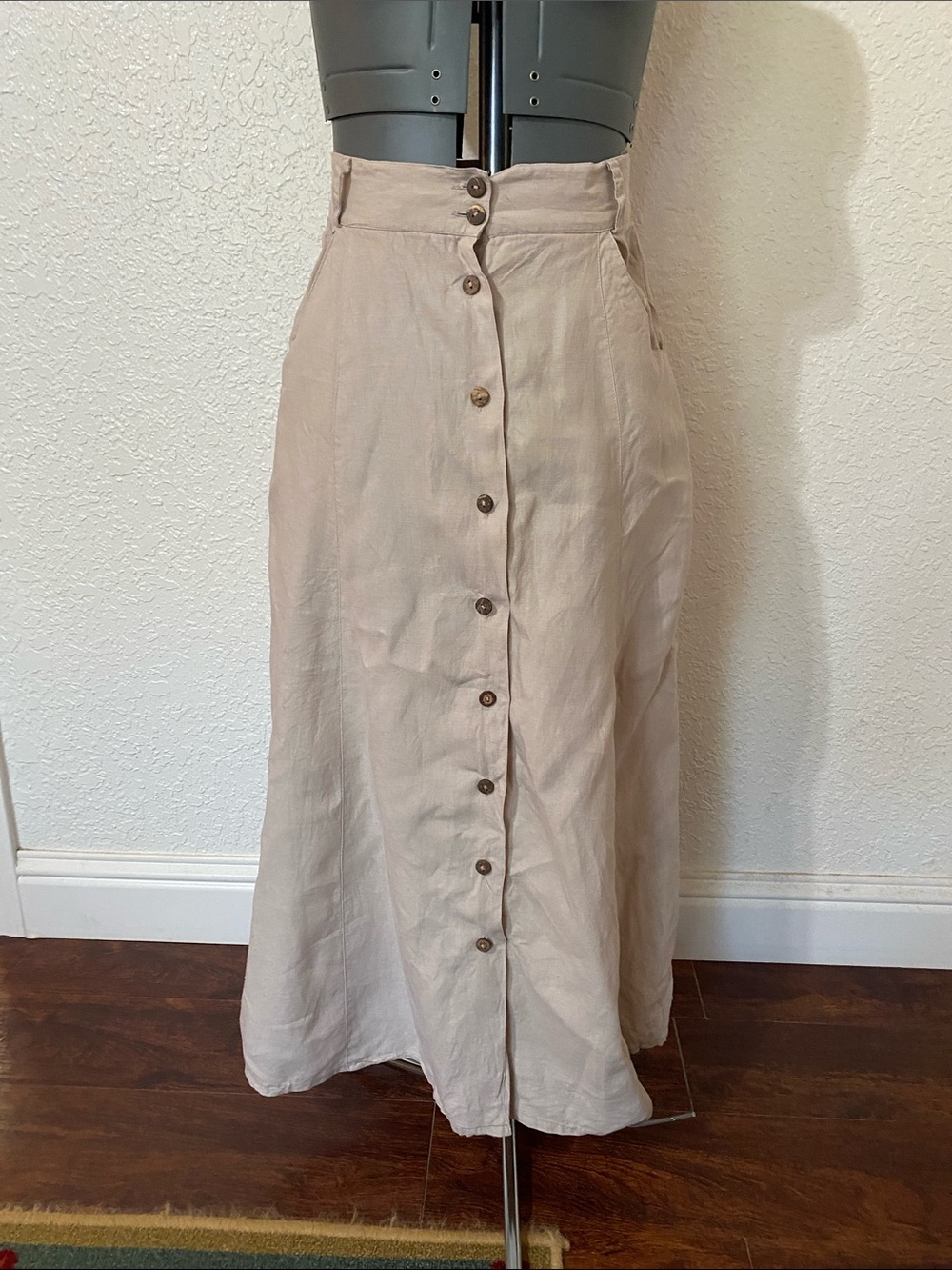 Neutral Beige Button-Front Maxi Skirt